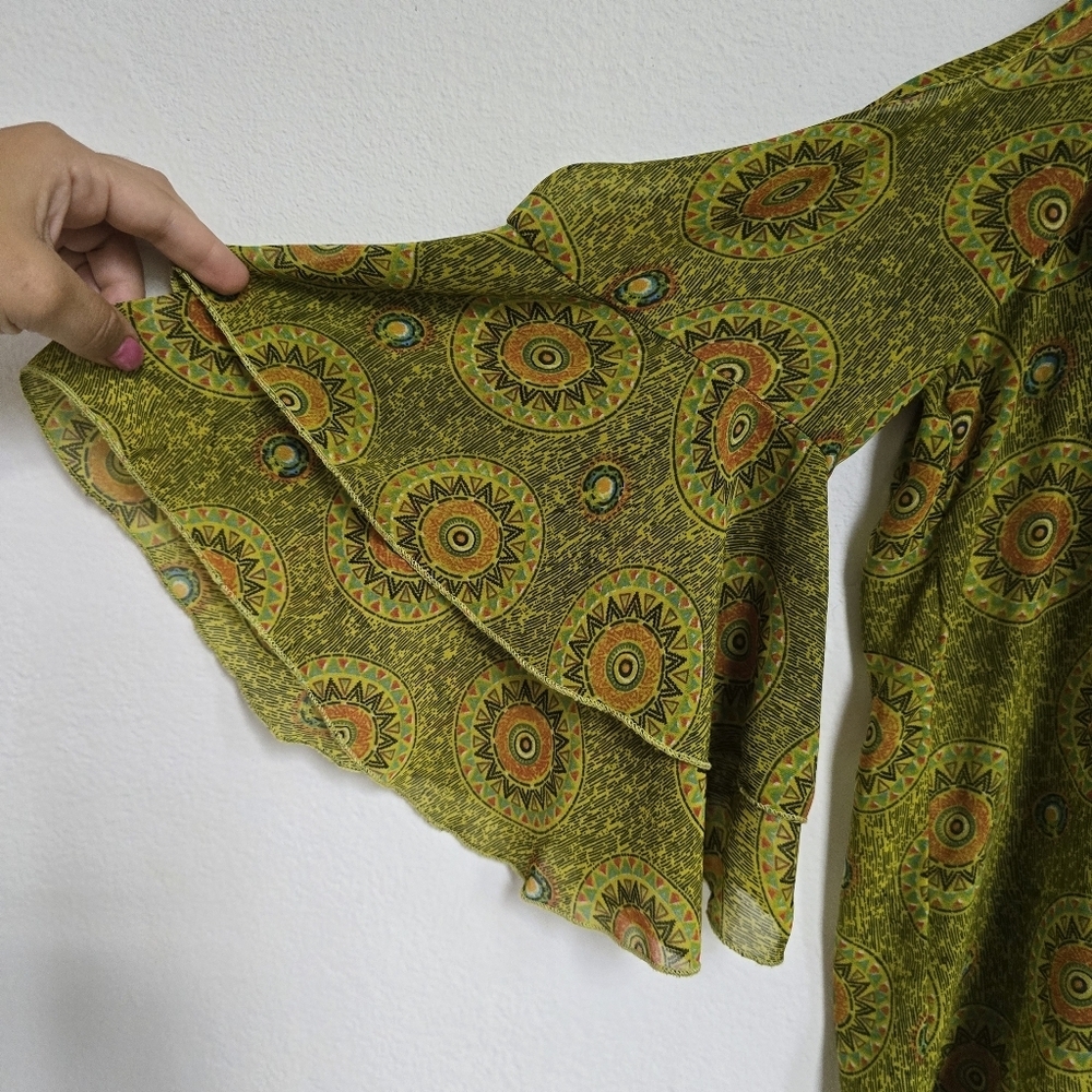 Olive Green Cold-Shoulder Ruffle Blouse - Picture 9 of 15